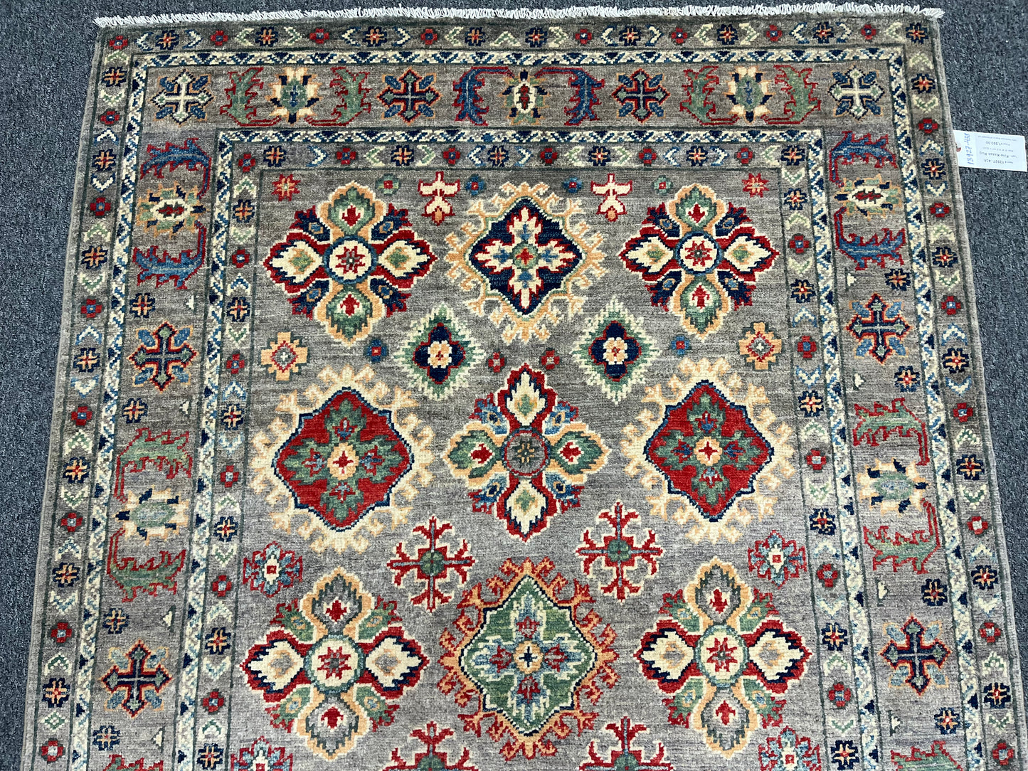 Gray Geometric Kazak 4X6 Oriental Rug # 13927