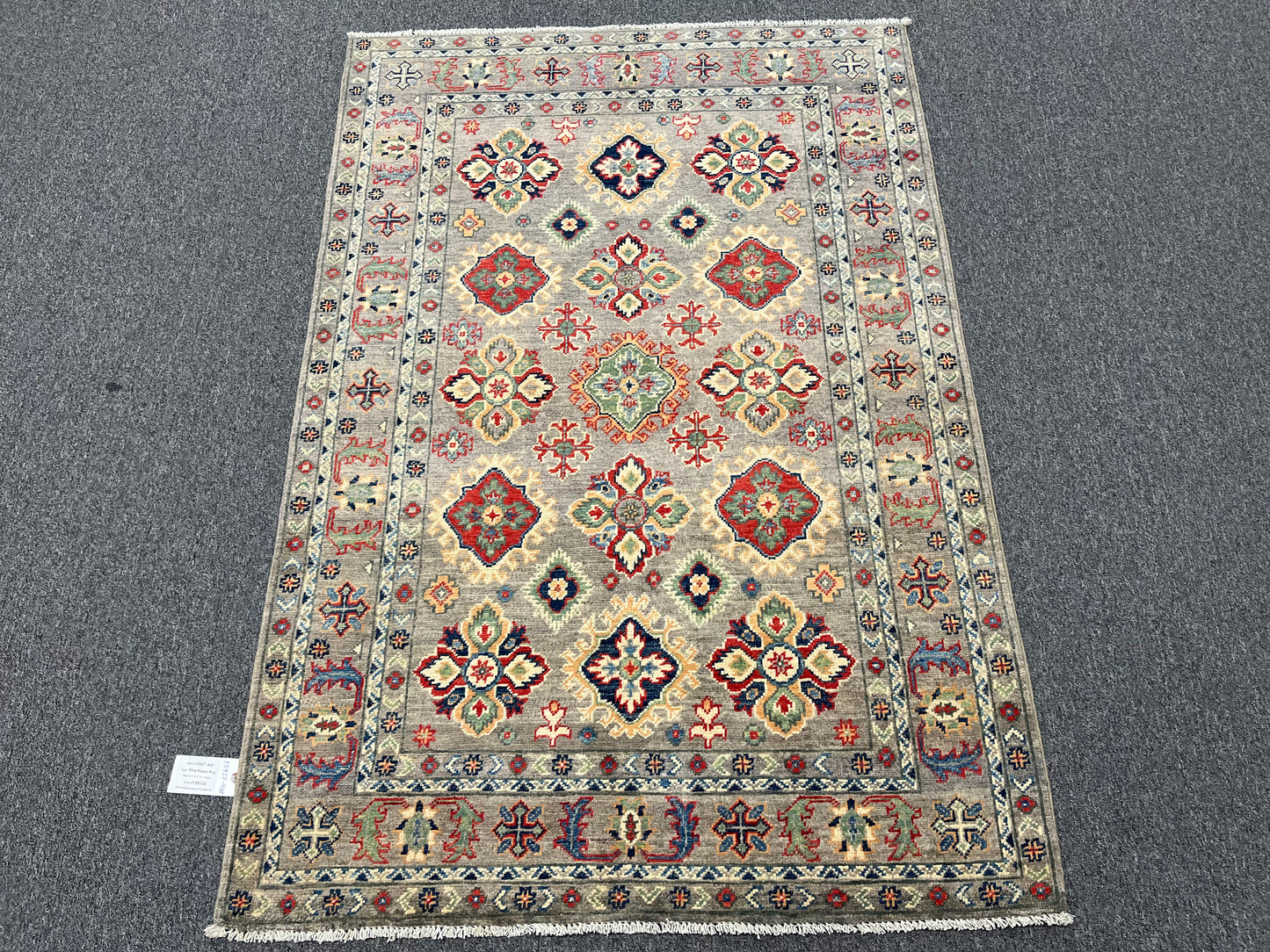 Gray Geometric Kazak 4X6 Oriental Rug # 13927