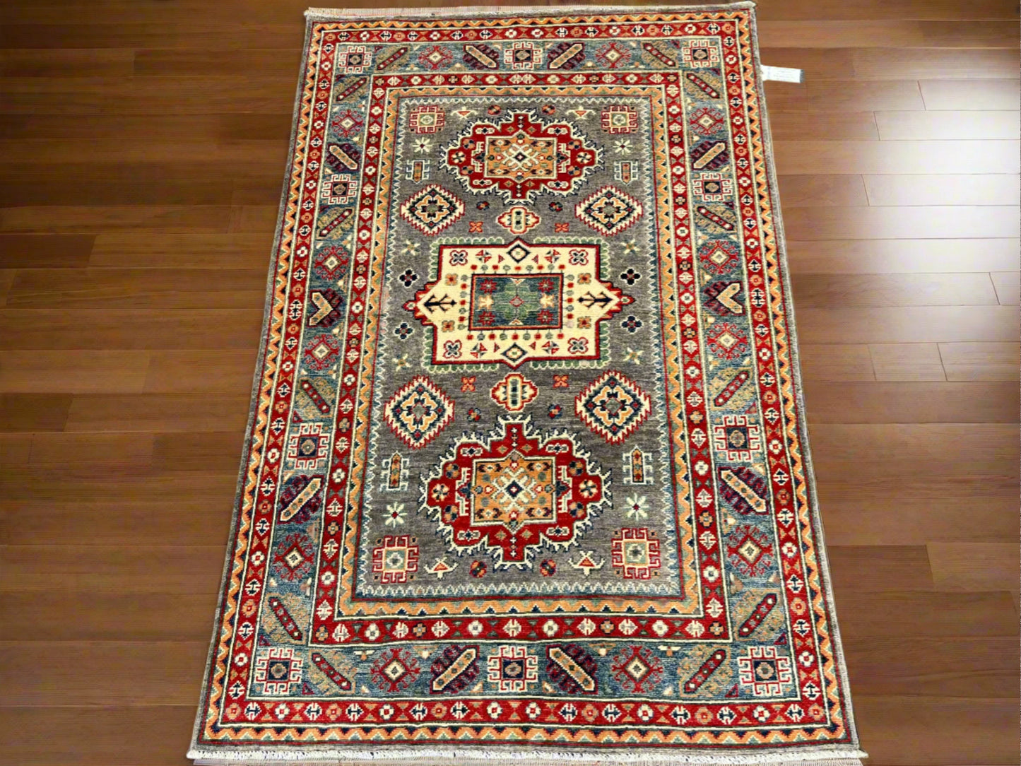 Kazak Gray 4X6 Handmade Wool Rug # 13929