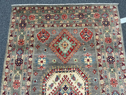 Kazak Gray 4X6 Handmade Wool Rug # 13587