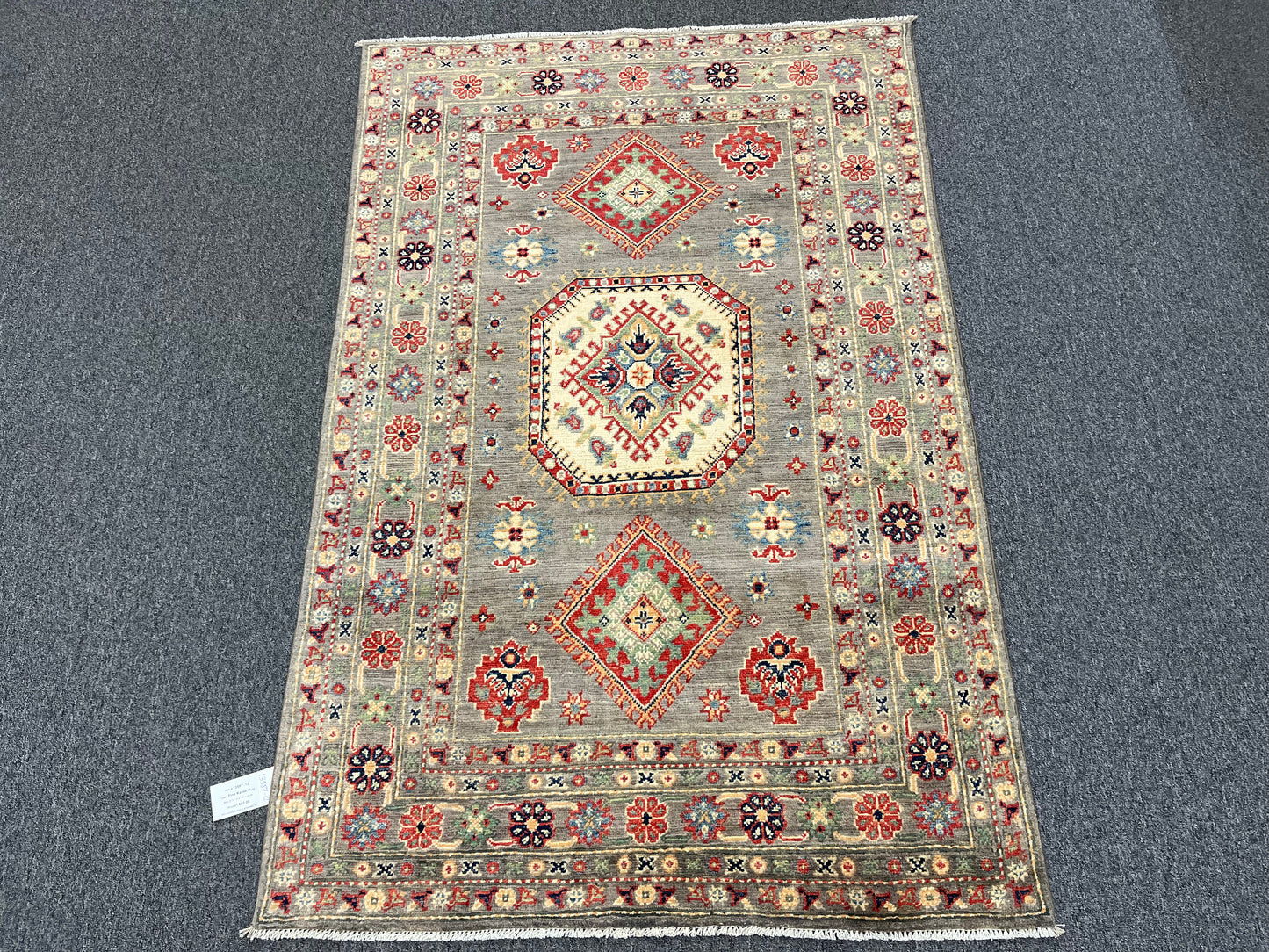 Kazak Gray 4X6 Handmade Wool Rug # 13587