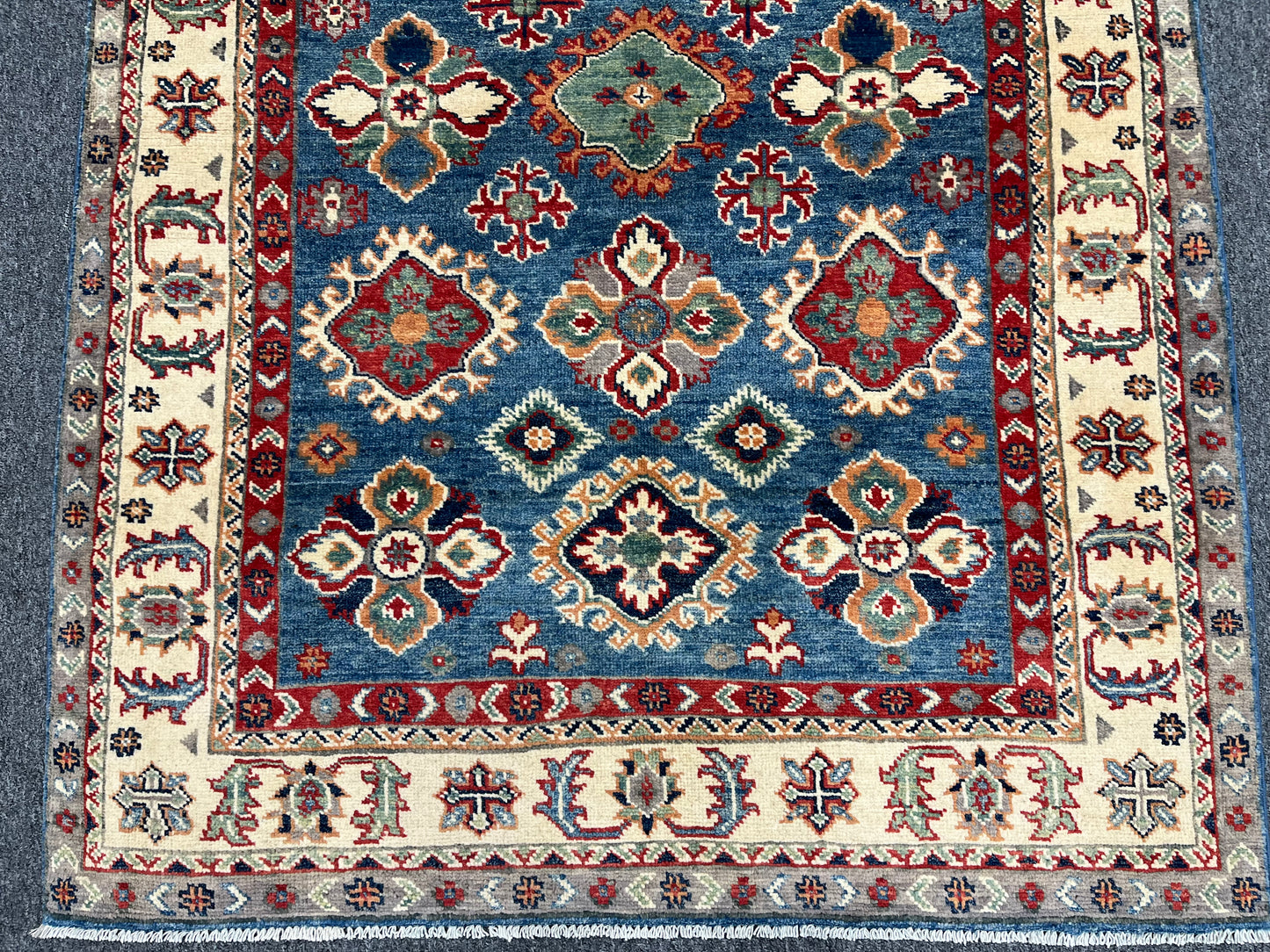 Light Blue Kazak 4X6 Handmade Wool Rug # 13584