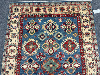 Light Blue Kazak 4X6 Handmade Wool Rug # 13584