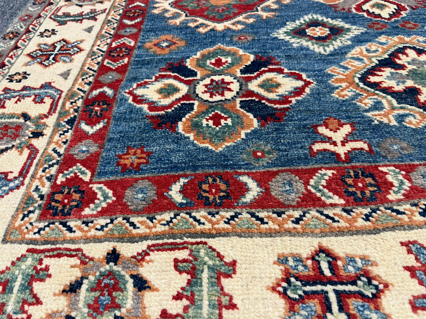 Light Blue Kazak 4X6 Handmade Wool Rug # 13584