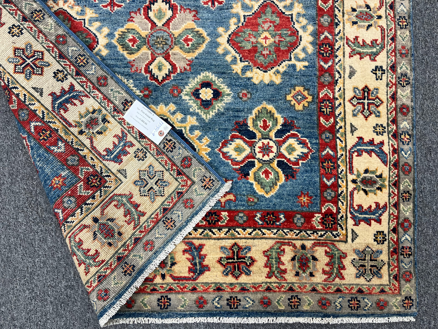 Light Blue Kazak 4X6 Handmade Wool Rug # 13584