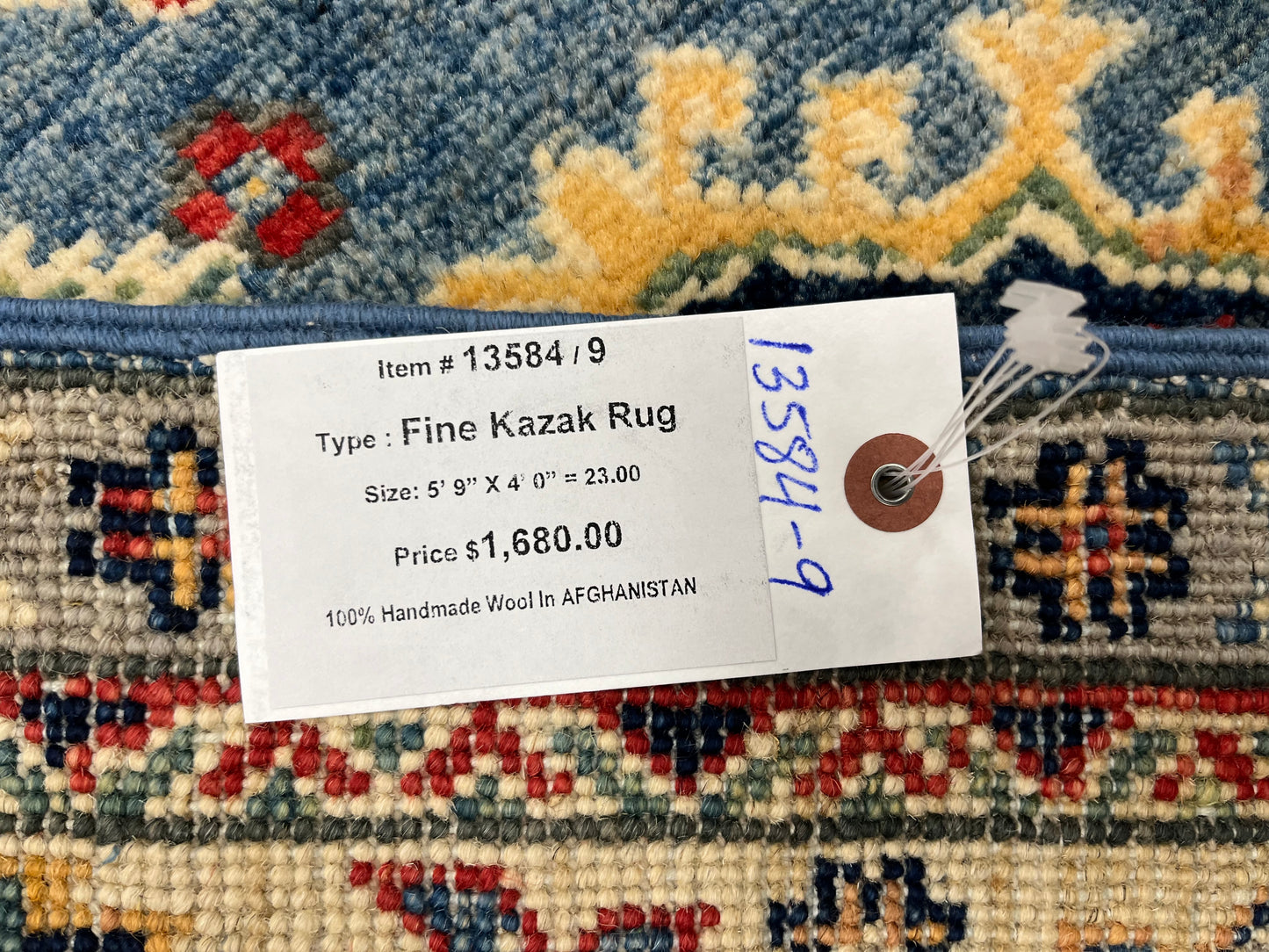 Light Blue Kazak 4X6 Handmade Wool Rug # 13584