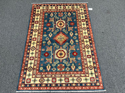 Kazak Light Blue 4X6 Handmade Wool Rug # 13589