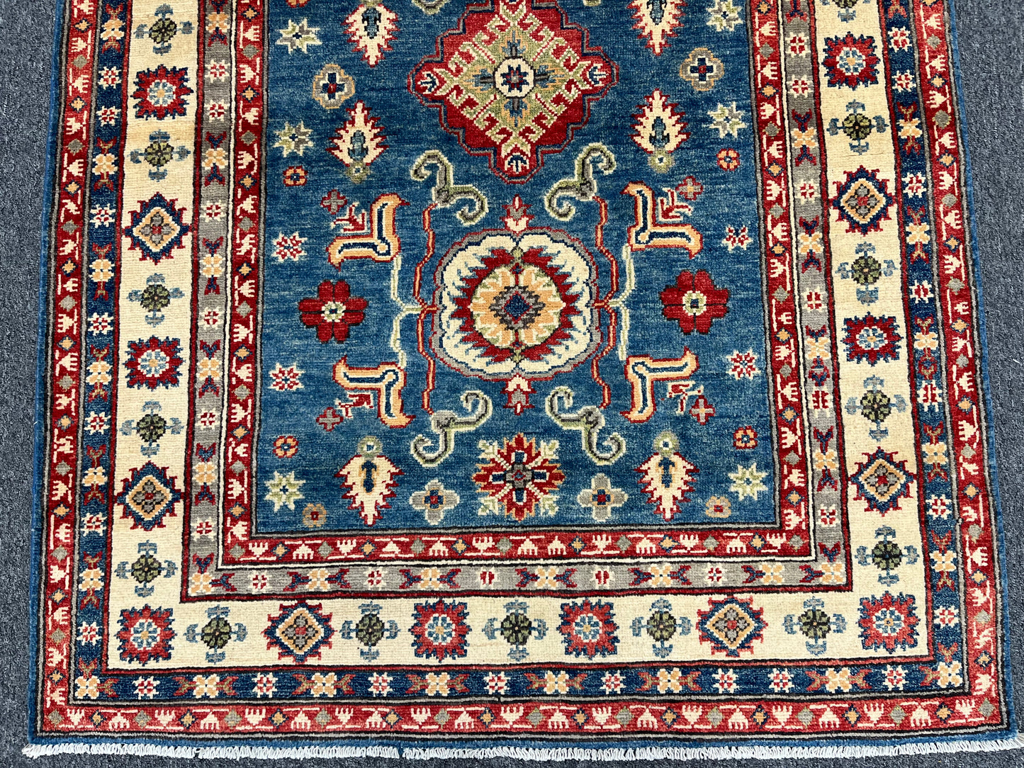 Kazak Light Blue 4X6 Handmade Wool Rug # 13589