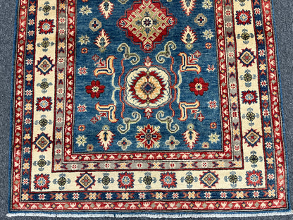 Kazak Light Blue 4X6 Handmade Wool Rug # 13589