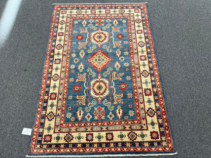 Kazak Light Blue 4X6 Handmade Wool Rug # 13589