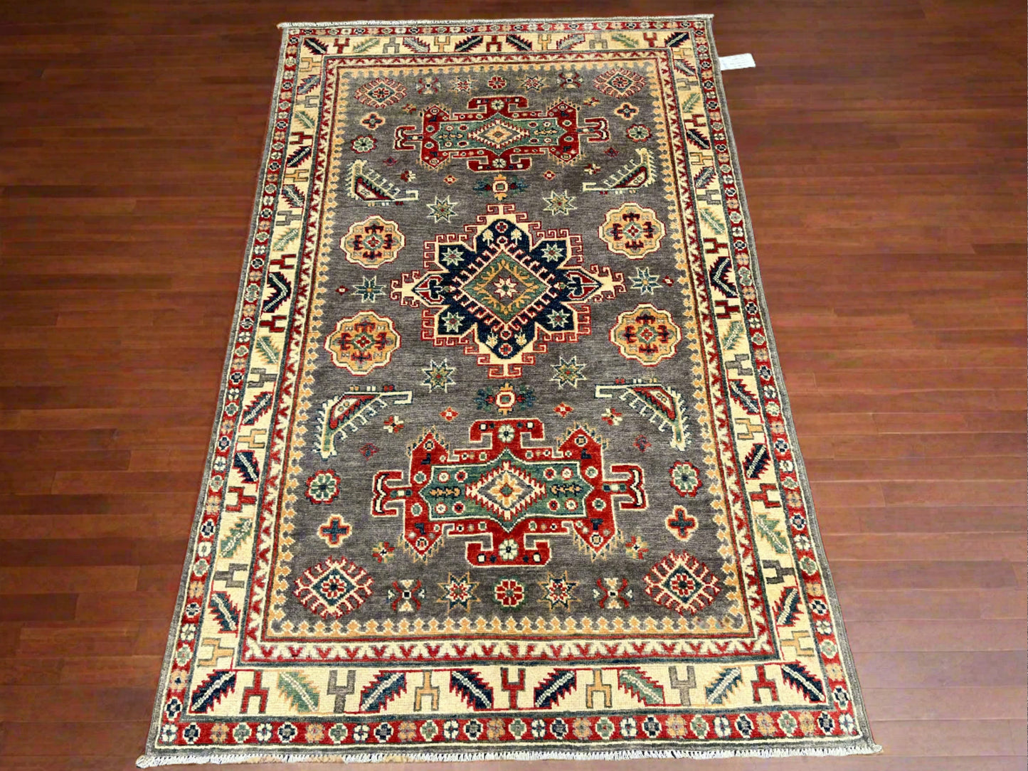 Kazak Gray 4X6 Handmade Wool Rug # 13588