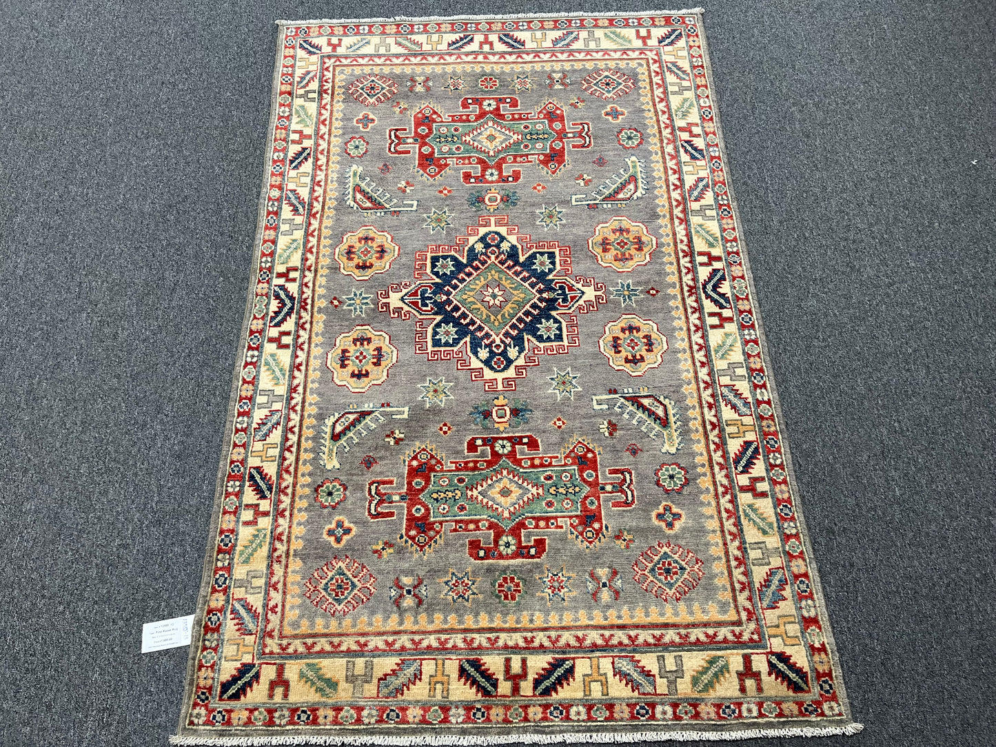 Kazak Gray 4X6 Handmade Wool Rug # 13588