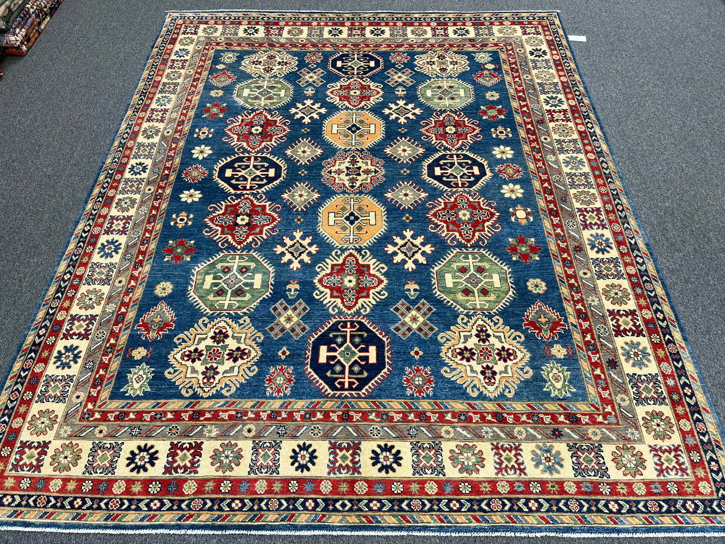 Light Blue Kazak Geometric 8X10 Handmade Wool Rug # 13661