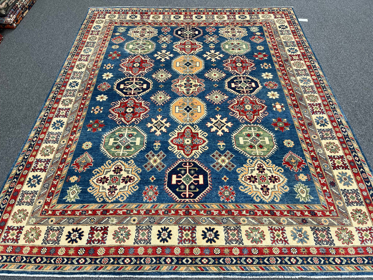 Light Blue Kazak Geometric 8X10 Handmade Wool Rug # 13661