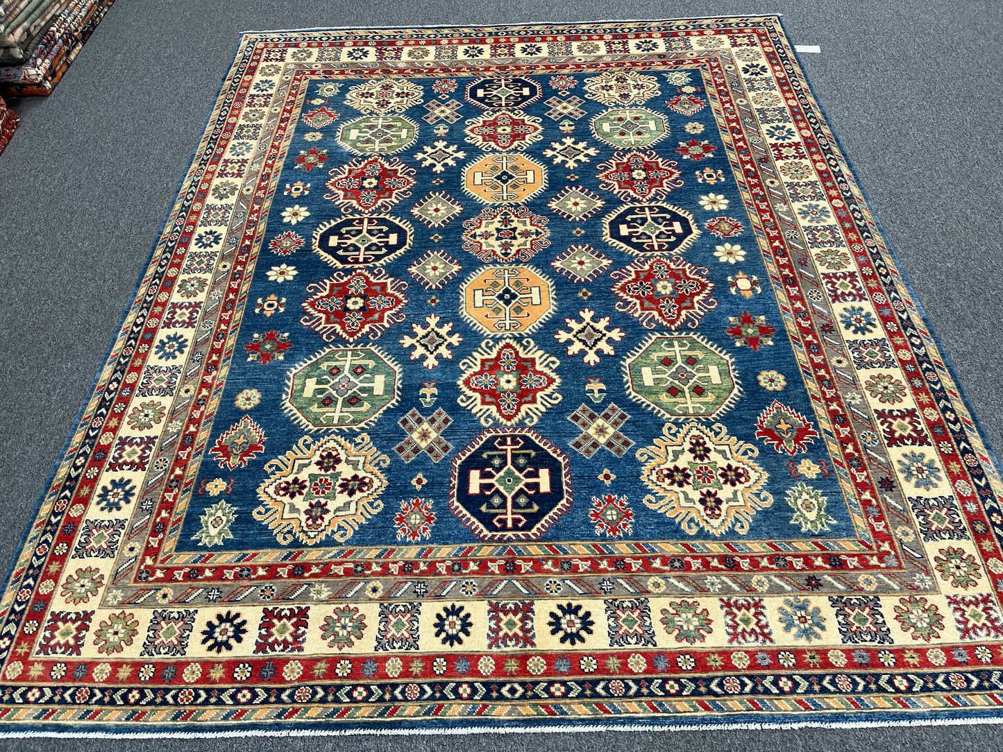 Light Blue Kazak Geometric 8X10 Handmade Wool Rug # 13661