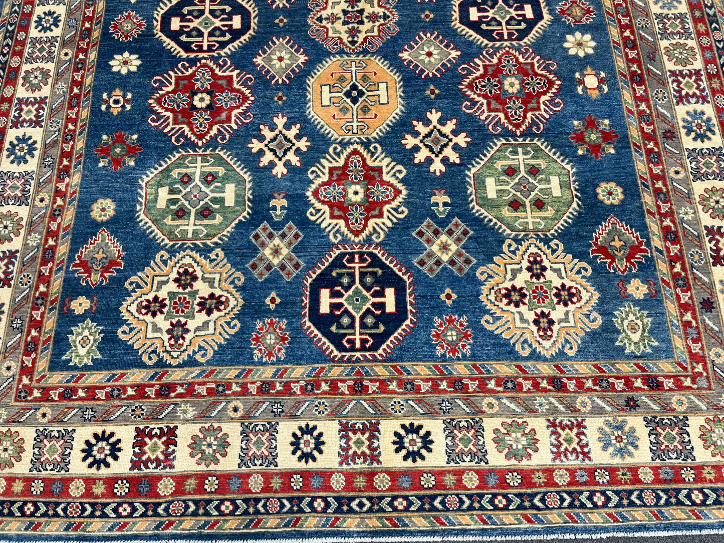 Light Blue Kazak Geometric 8X10 Handmade Wool Rug # 13661