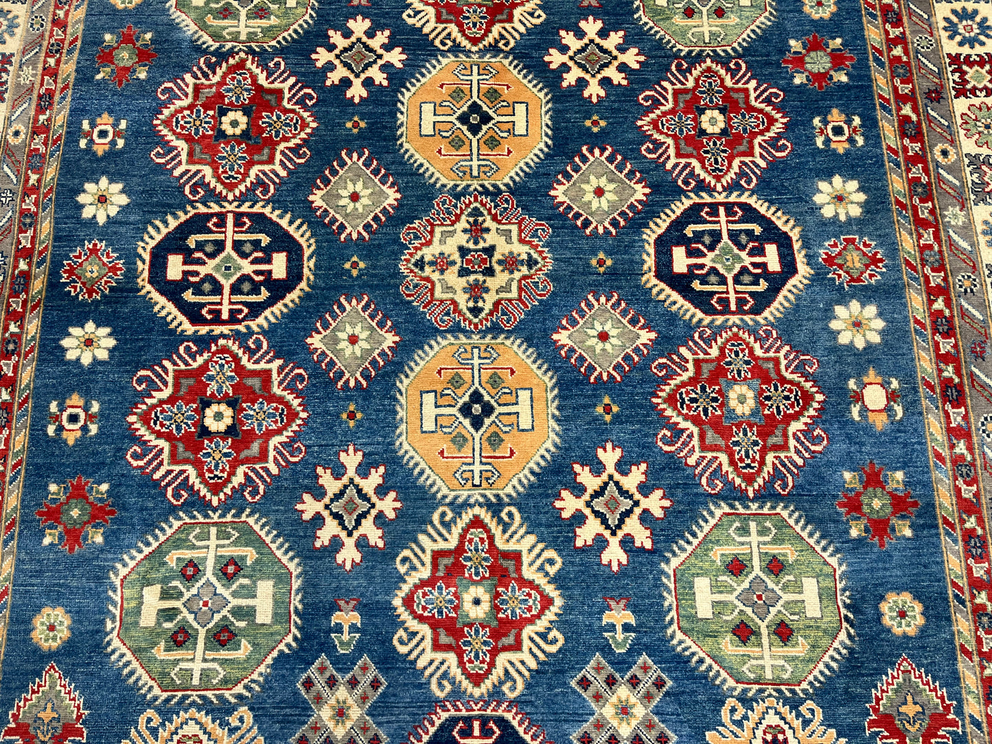 Light Blue Kazak Geometric 8X10 Handmade Wool Rug # 13661