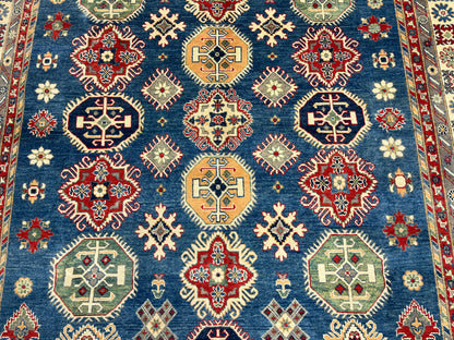 Light Blue Kazak Geometric 8X10 Handmade Wool Rug # 13661