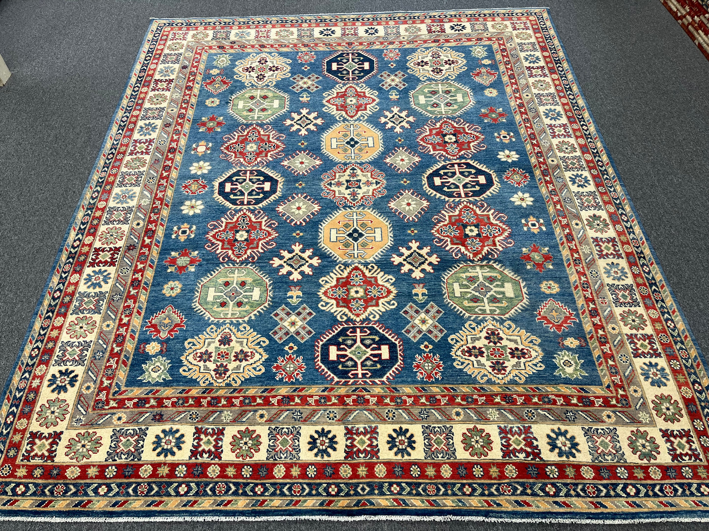 Light Blue Kazak Geometric 8X10 Handmade Wool Rug # 13661