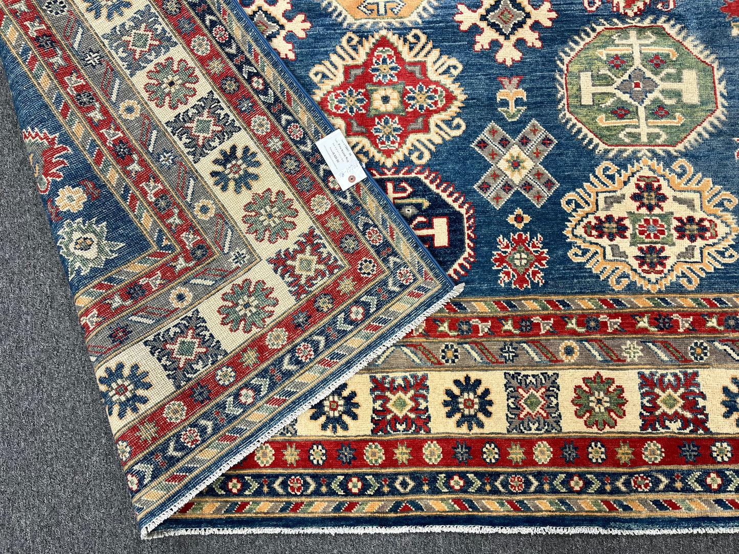 Light Blue Kazak Geometric 8X10 Handmade Wool Rug # 13661