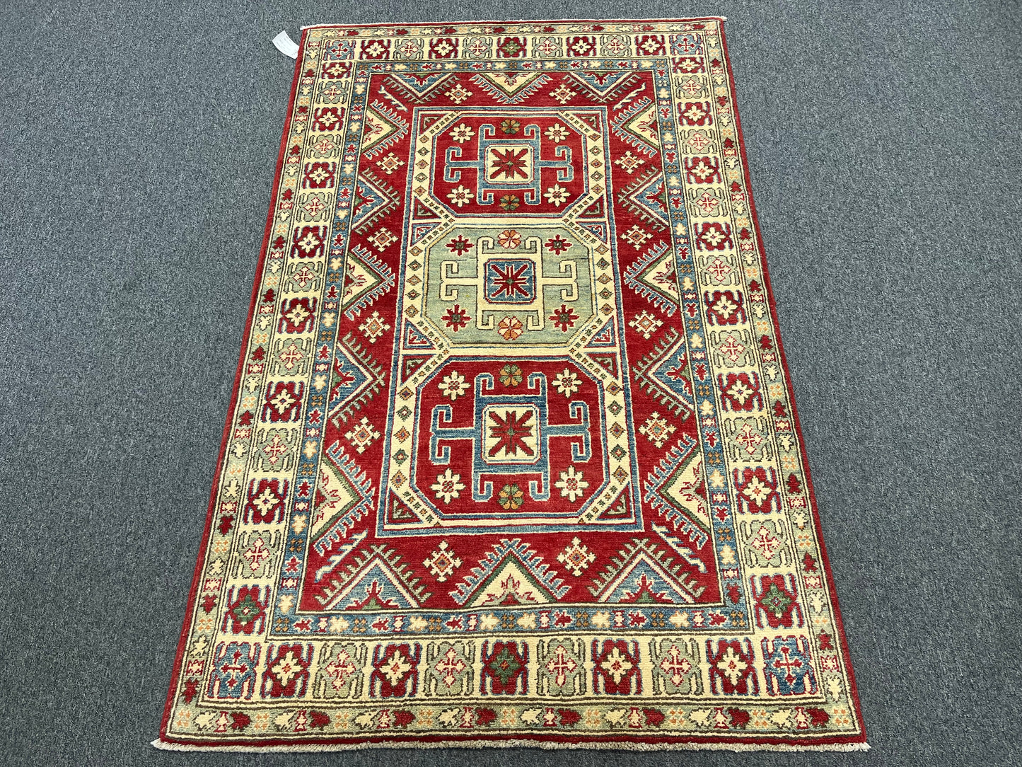 Red/Blue Kazak 4X6 Handmade Wool Rug # 9886