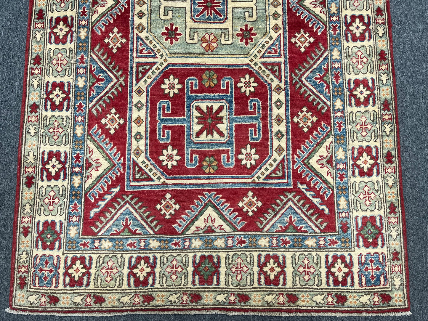 Red/Blue Kazak 4X6 Handmade Wool Rug # 9886