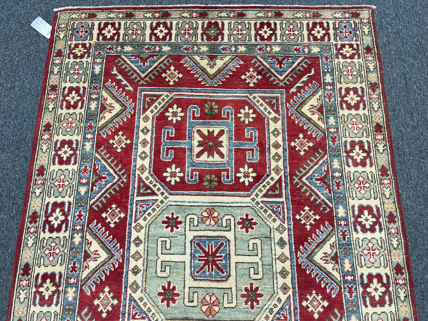 Red/Blue Kazak 4X6 Handmade Wool Rug # 9886