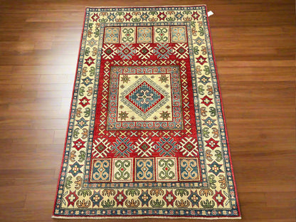 Kazak Multicolor 4X6 Handmade Wool Rug # 10796