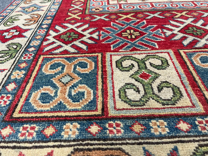 Kazak Multicolor 4X6 Handmade Wool Rug # 10796