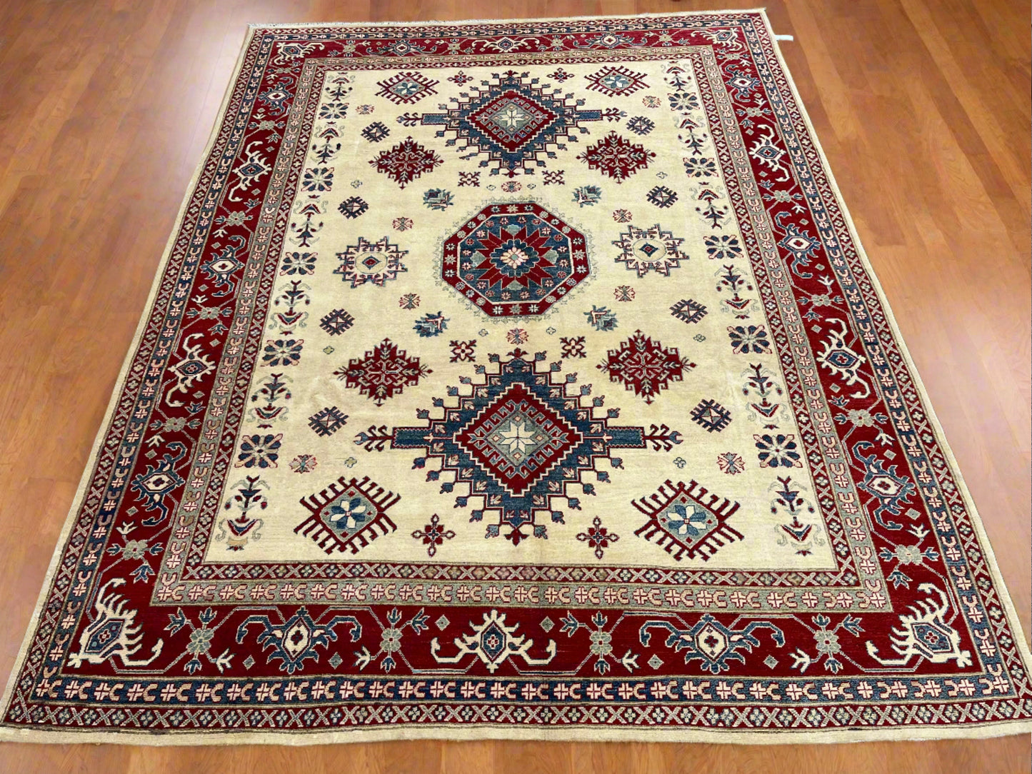 Kazak Beige 9X12 Handmade Wool Rug # 13737