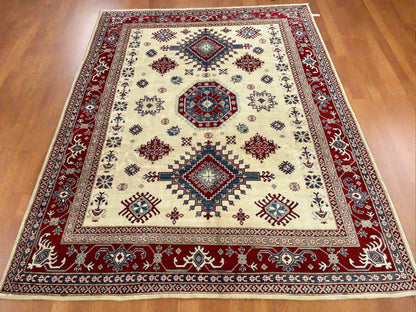 Kazak Beige 9X12 Handmade Wool Rug # 13737