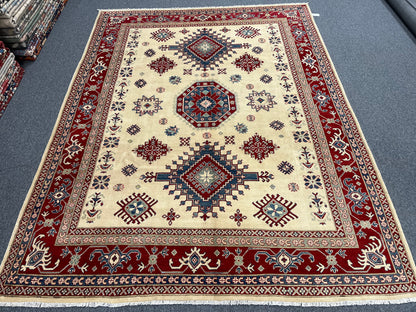 Kazak Beige 9X12 Handmade Wool Rug # 13737