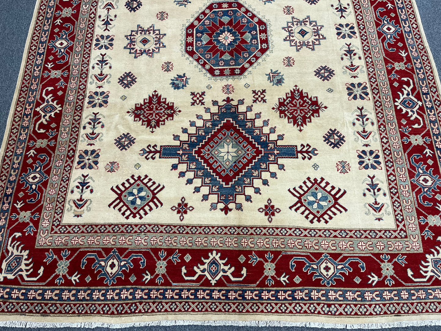 Kazak Beige 9X12 Handmade Wool Rug # 13737