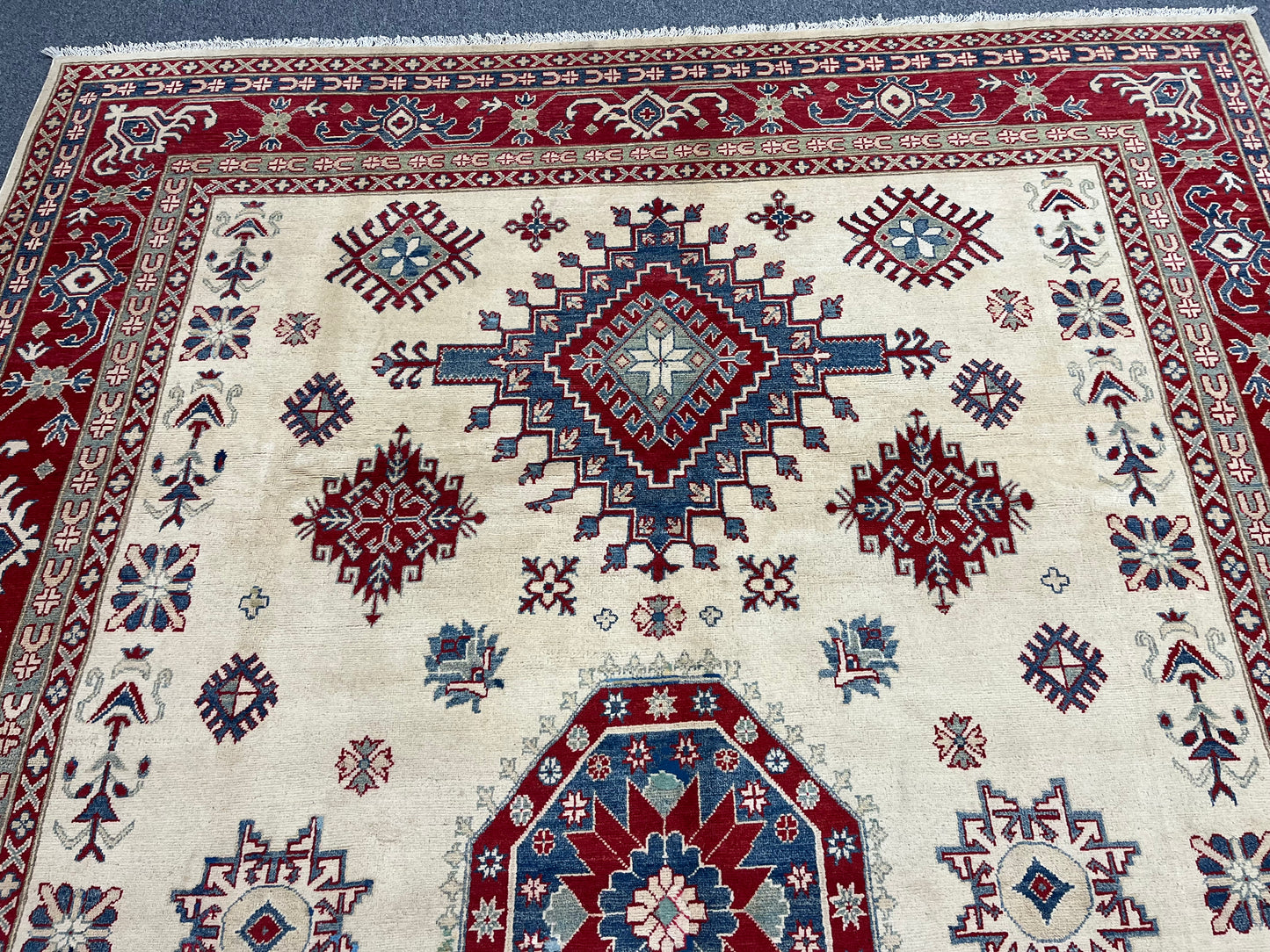 Kazak Beige 9X12 Handmade Wool Rug # 13737