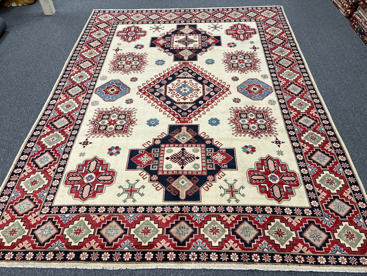 Kazak Beige 9X11 Handmade Wool Rug # 13738