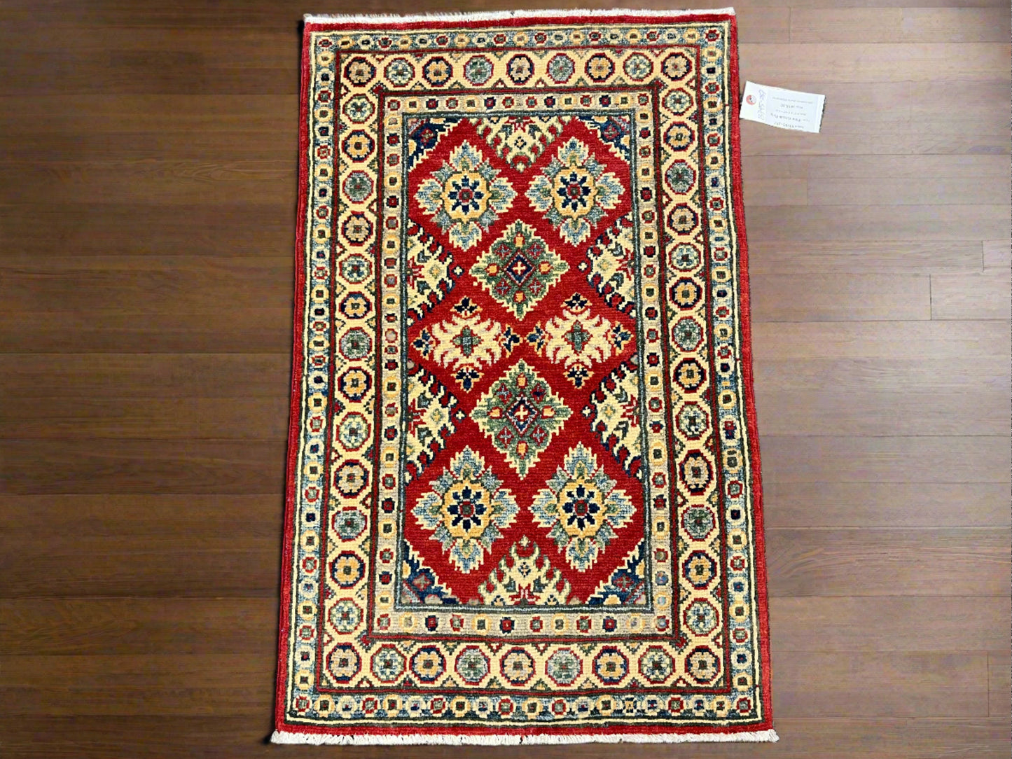 2X3 Geometric Kazak Handmade Wool Rug # 13795