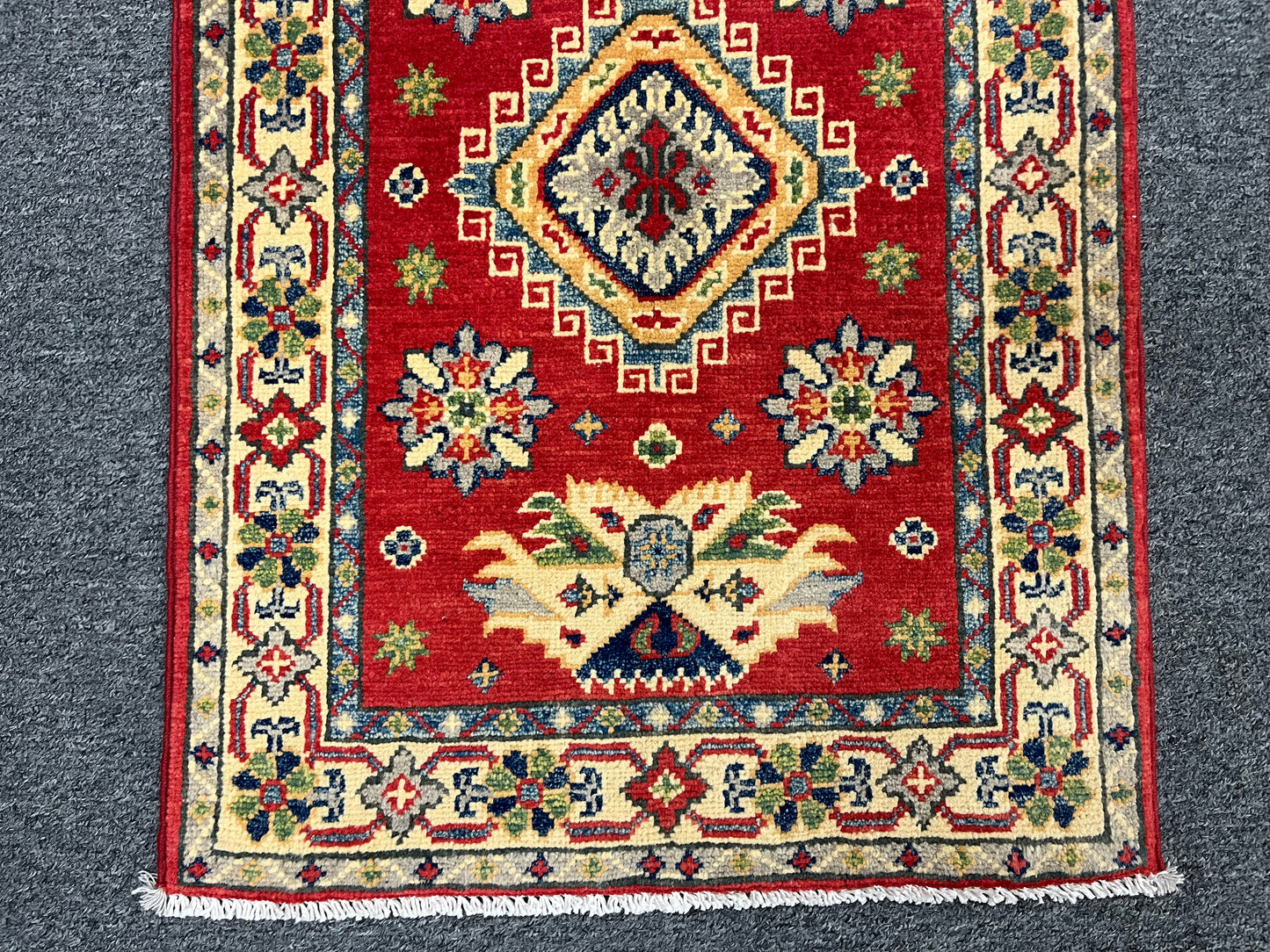 2X3 Red Geometric Kazak Handmade Wool Rug # 13883