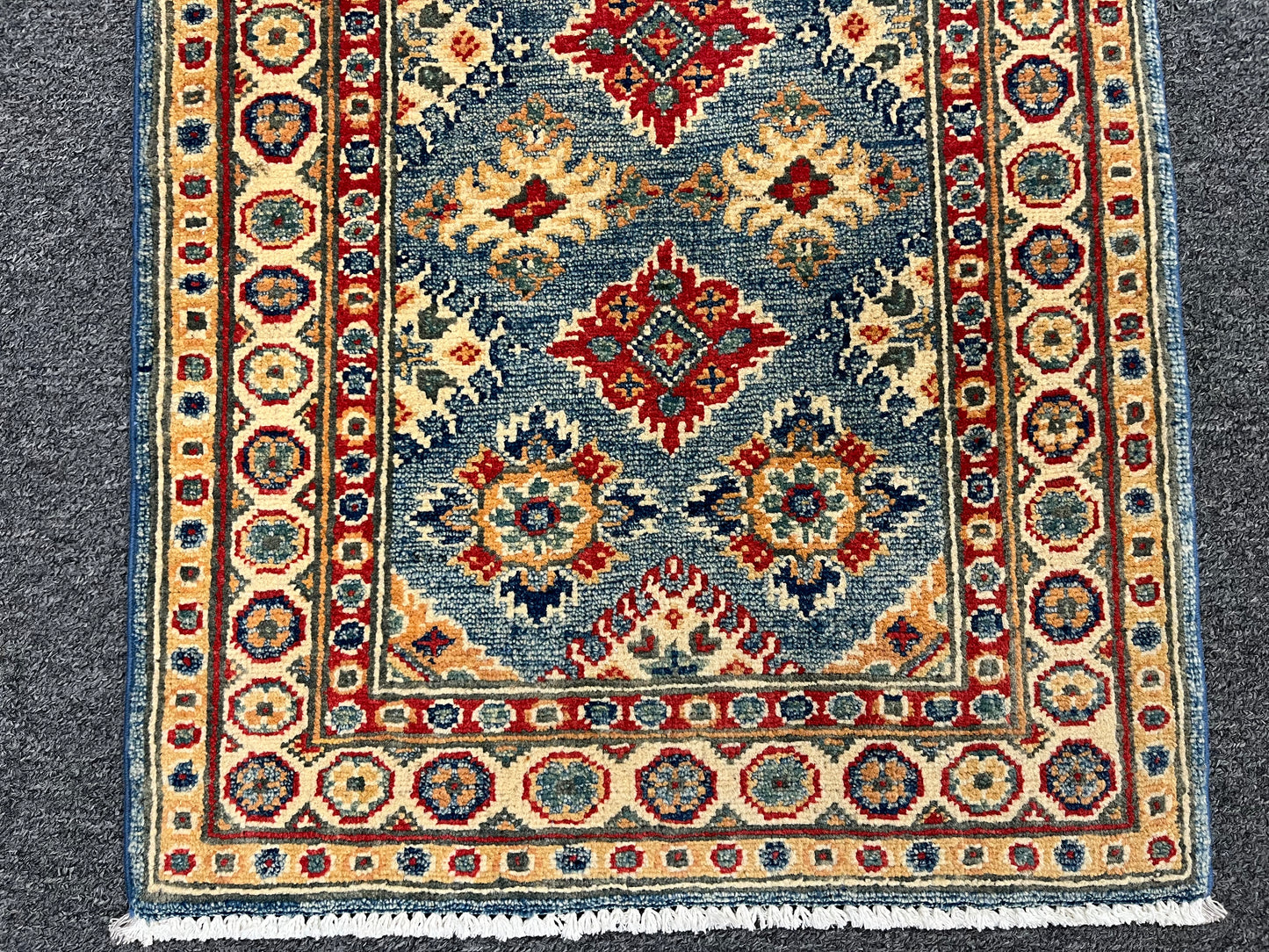 2X3 Blue Geometric Kazak Handmade Wool Rug # 13881