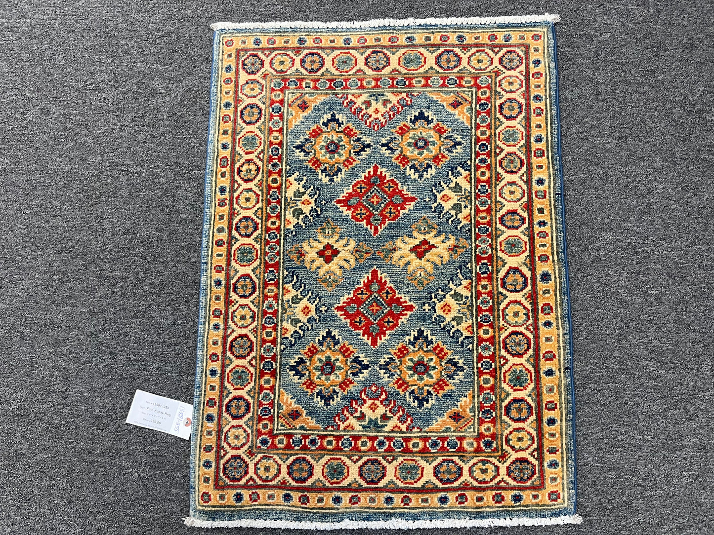 2X3 Blue Geometric Kazak Handmade Wool Rug # 13881