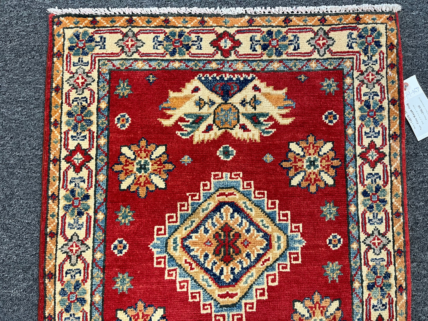 2X3 Red Geometric Kazak Handmade Wool Rug # 13879