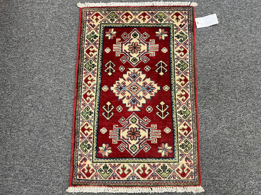 2X3 Geometric Kazak Handmade Wool Rug # 13880