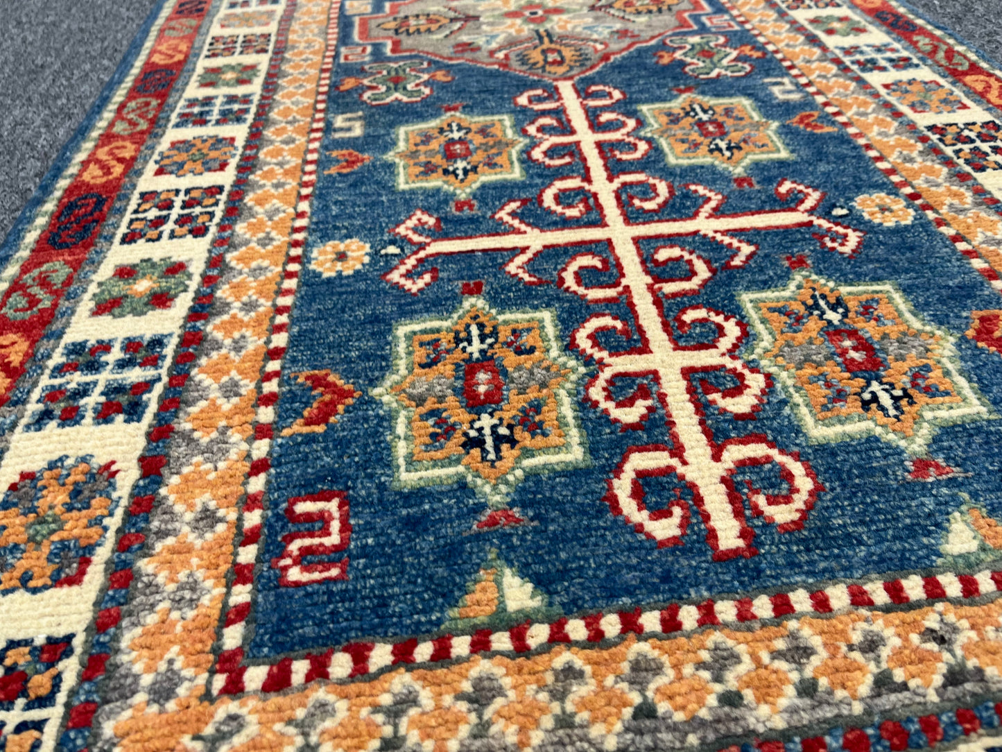 Runner Light Blue Kazak 2'4"X10' Handmade Wool Rug # 13914