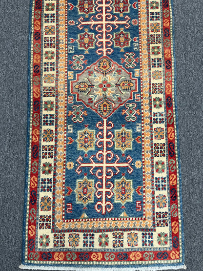 Runner Light Blue Kazak 2'4"X10' Handmade Wool Rug # 13914