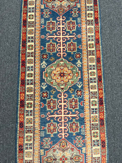 Runner Light Blue Kazak 2'4"X10' Handmade Wool Rug # 13914