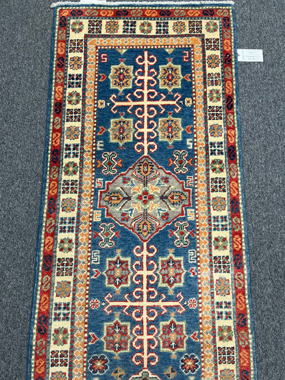 Runner Light Blue Kazak 2'4"X10' Handmade Wool Rug # 13914