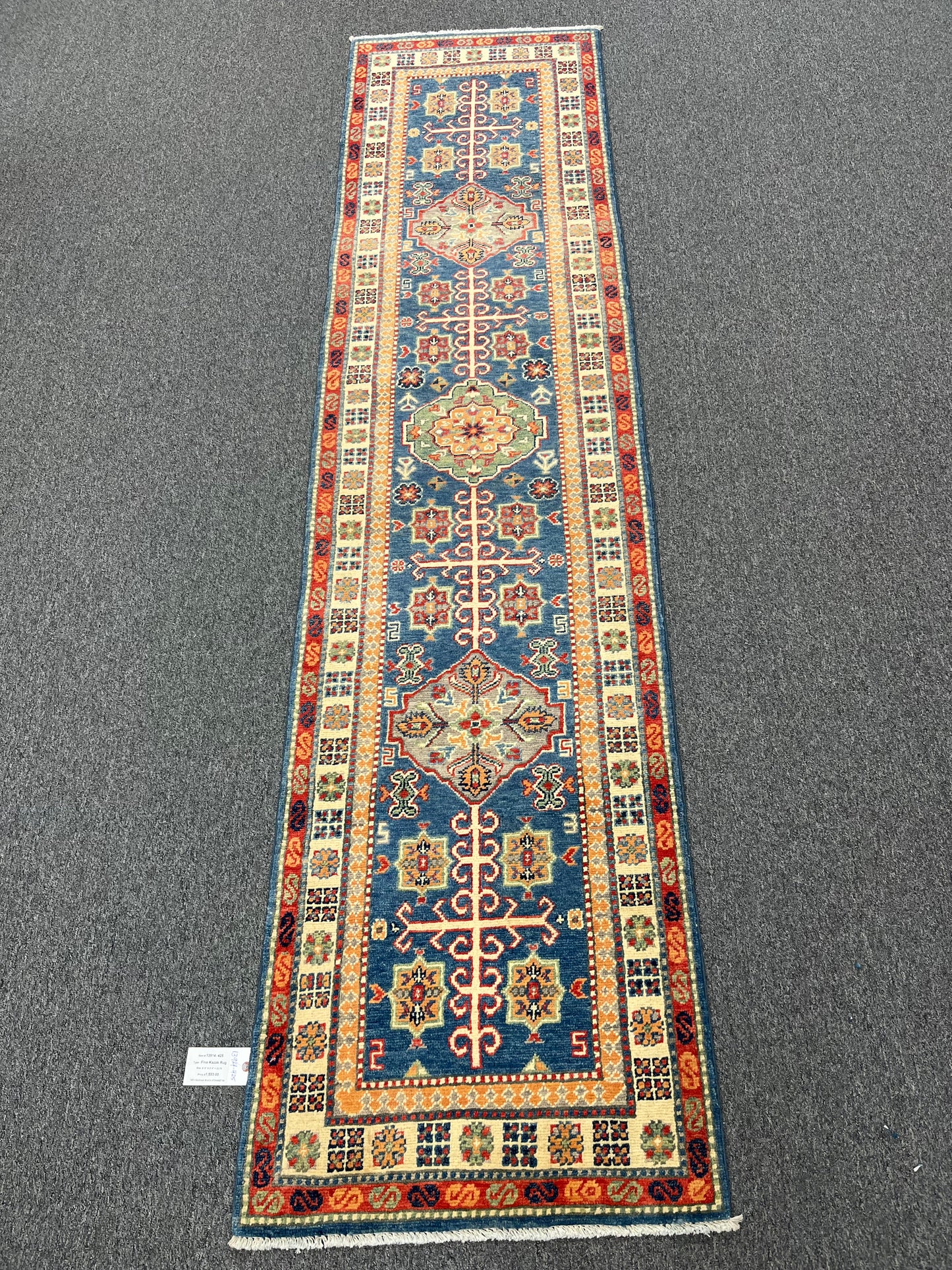 Runner Light Blue Kazak 2'4"X10' Handmade Wool Rug # 13914