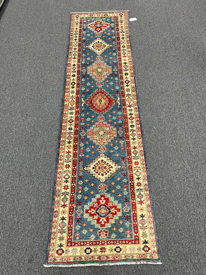 Runner Light Blue Kazak 2'7"X10' Handmade Wool Rug # 13727