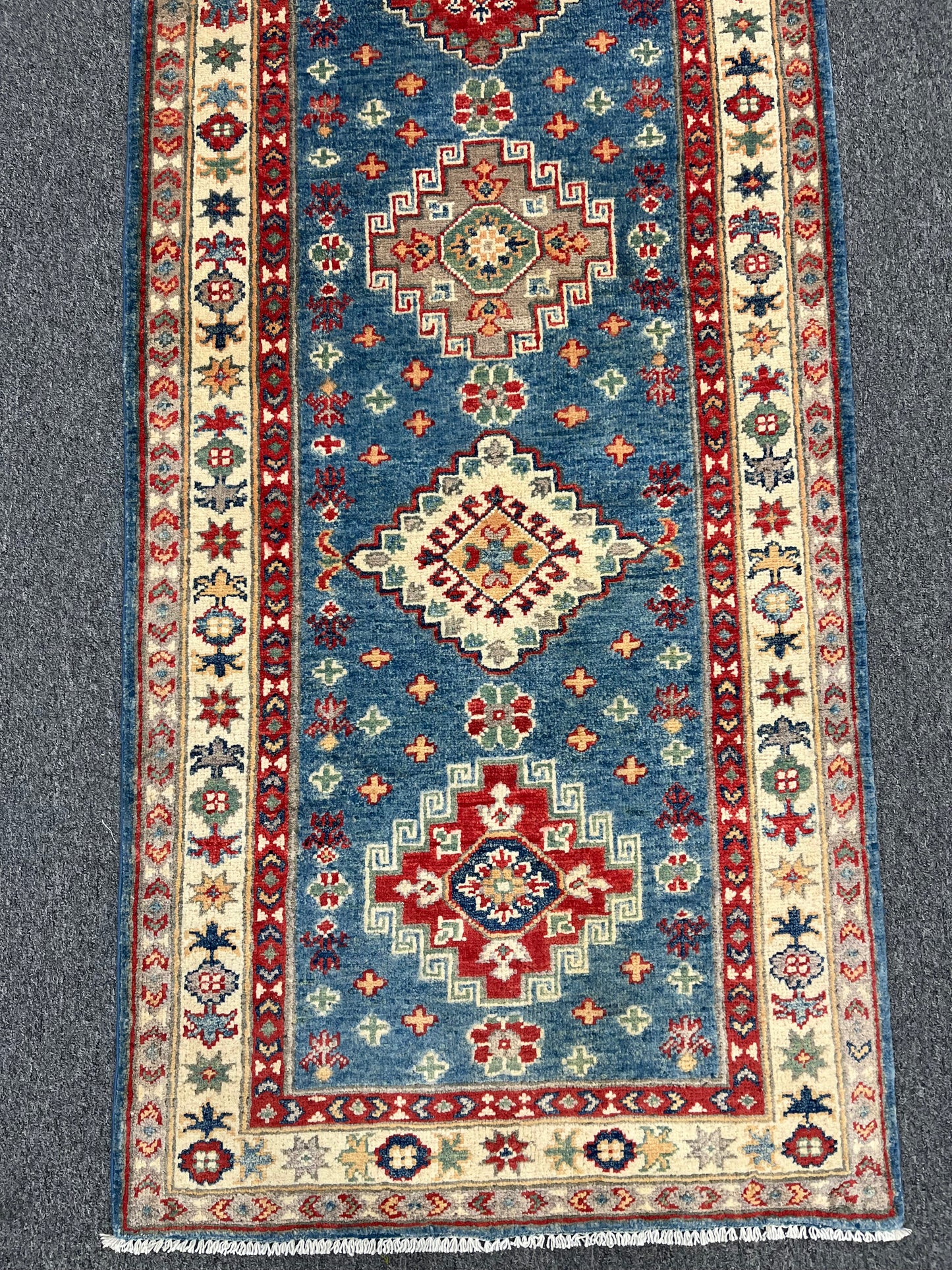 Runner Light Blue Kazak 2'7"X10' Handmade Wool Rug # 13727