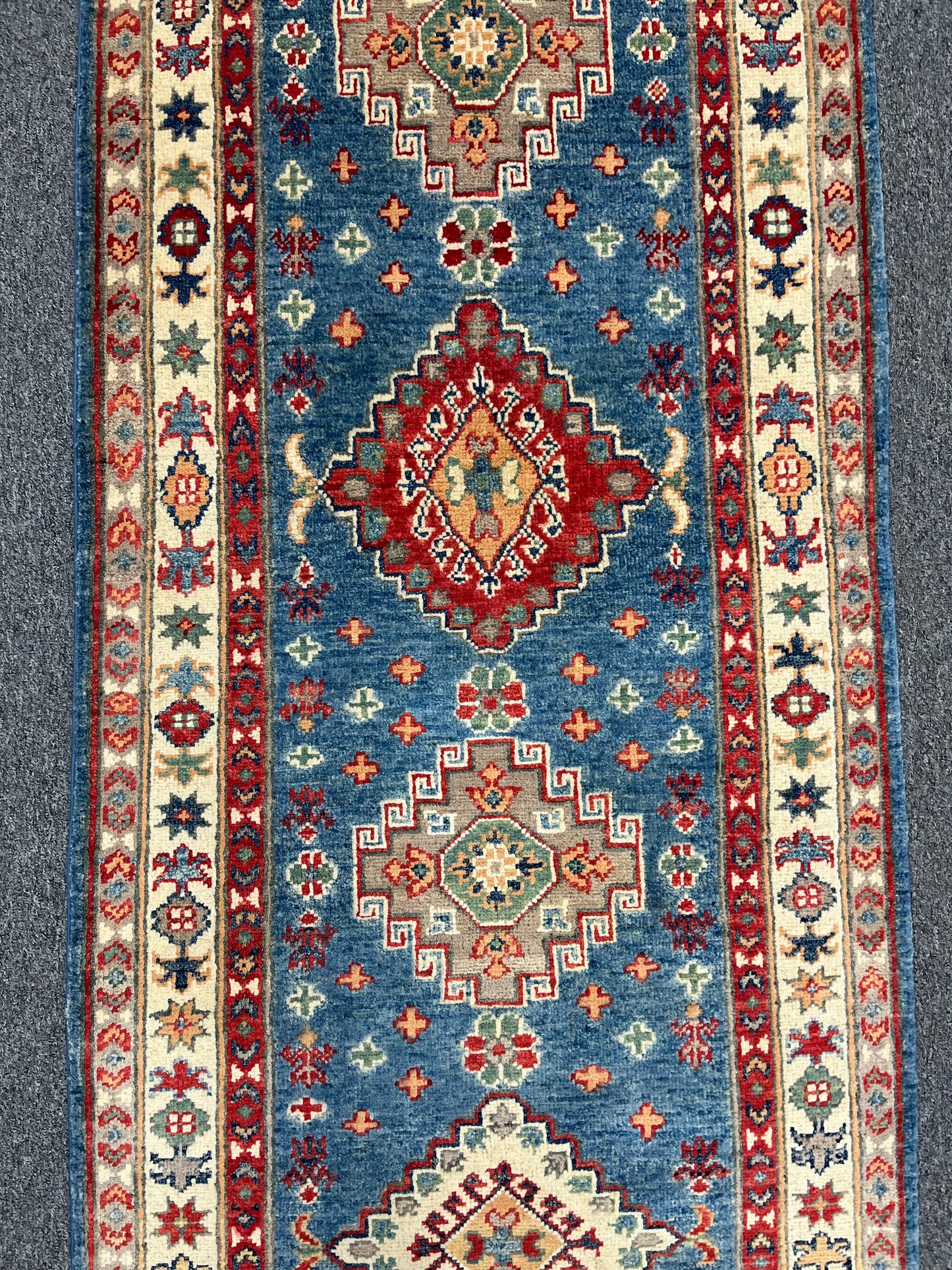 Runner Light Blue Kazak 2'7"X10' Handmade Wool Rug # 13727