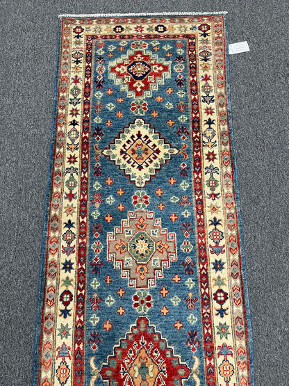 Runner Light Blue Kazak 2'7"X10' Handmade Wool Rug # 13727